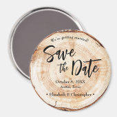 Rustic Wood Slice Custom Save the Date Wedding マグネット (正面/裏面)