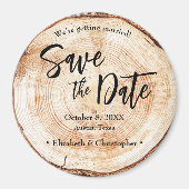 Rustic Wood Slice Custom Save the Date Wedding マグネット (正面)