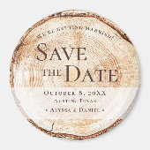 Rustic Wood Slice Custom Save the Date Wedding マグネット (正面)