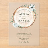 Rustic Wood Slice Greenery Wedding アクリル招待状 (正面)