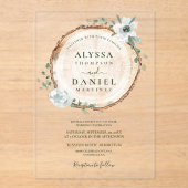Rustic Wood Slice Greenery Wedding アクリル招待状 (正面)