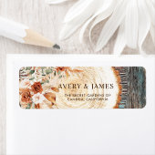 Rustic Wood Slice Pampas Floral Wedding Address ラベル