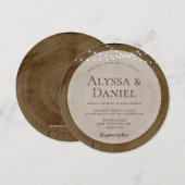 Rustic Wood Slice String Lights country Wedding 招待状 (正面/裏面)