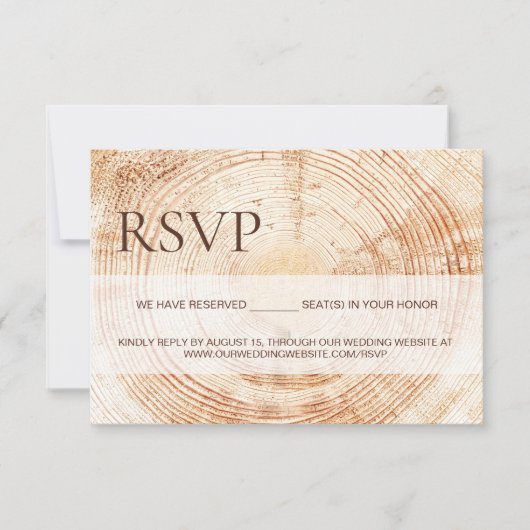 Rustic Wood Slice Tree Ring Wedding reserved seats 出欠カード (正面)