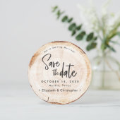 Rustic Wood Slice wedding Save the Date 招待状 (スタンド正面)