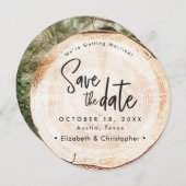 Rustic Wood Slice wedding Save the Date 招待状 (正面/裏面)