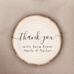 Rustic Wood Slice Wedding Thank You ラウンドシール<br><div class="desc">Add a cozy finishing touch to your favors and envelopes with this rustic wedding thank-you sticker featuring a natural wood slice tree ring design and modern script “thank you” text. Personalize the bottom line with your names, wedding date, or short message to create custom labels that match woodsy, barn, and...</div>
