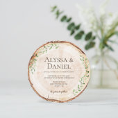 Rustic Wood Slice with Greenery woodland wedding 招待状 (スタンド正面)