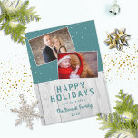 Rustic Wood Snow Holiday 2 Photo Collage<br><div class="desc">Rustic Wood Snow Holiday 2 Photo Collage Magnet Card. Modern holiday Christmas photo magnet card with wood texture.</div>