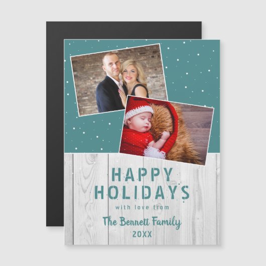 Rustic Wood Snow Holiday 2 Photo Collage  (正面/裏面)