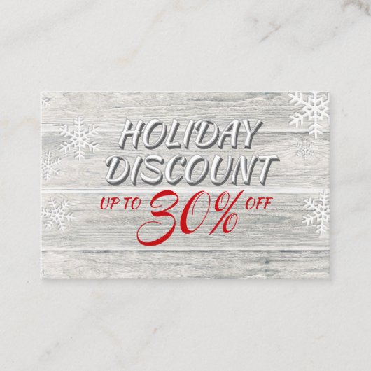 Rustic Wood Snowflakes Festive Red Script 割引カード (正面)
