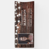 Rustic Wood String Lights 卒業写真 横断幕 (縦)