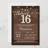 Rustic Wood String Lights Barn Door Brown Sweet 16 招待状 (正面)