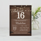Rustic Wood String Lights Barn Door Brown Sweet 16 招待状 (スタンド正面)