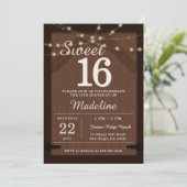 Rustic Wood String Lights Barn Door Chic Sweet 16 招待状 (スタンド正面)