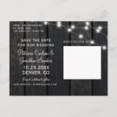 Rustic wood string lights barn save date wedding 案内ポストカード (裏面)