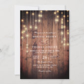 Rustic Wood String Lights Elegant QR Code Wedding 招待状 (正面)