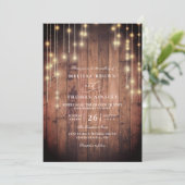 Rustic Wood String Lights Elegant QR Code Wedding 招待状 (スタンド正面)