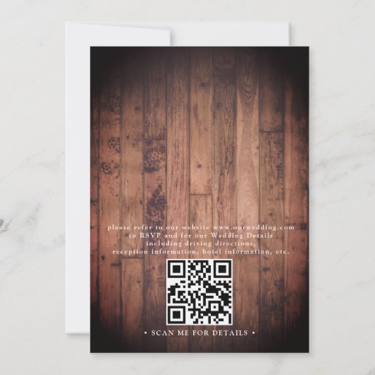 Rustic Wood String Lights Elegant QR Code Wedding 招待状 (裏面)