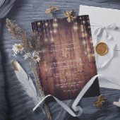 Rustic Wood String Lights Elegant QR Code Wedding 招待状