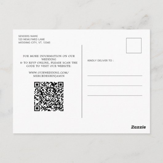 Rustic Wood String Lights Greenery QR Code Wedding ポストカード (裏面)