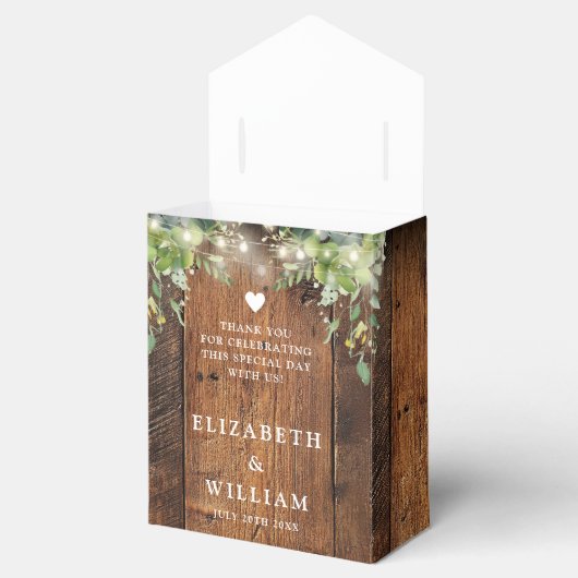 Rustic Wood String Lights Greenery Wedding フェイバーボックス (オープン)