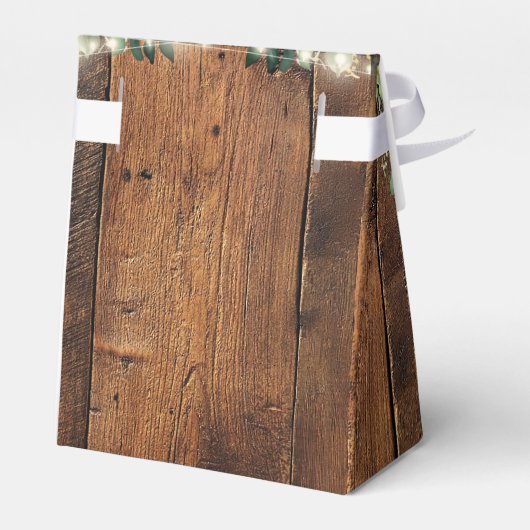 Rustic Wood String Lights Greenery Wedding フェイバーボックス (裏面サイド)