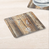 Rustic Wood String Lights Mason Jar Elegant Favors スクエアペーパーコースター (アングル)