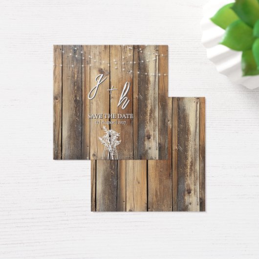 Rustic Wood String Lights Mason Jar Save the Dates (デスク)