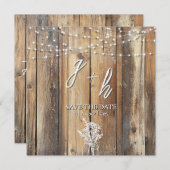 Rustic Wood String Lights Mason Jar Save the Dates (正面/裏面)