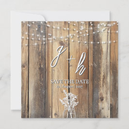 Rustic Wood String Lights Mason Jar Save the Dates