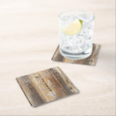 Rustic Wood String Lights Mason Jar Save the Dates スクエアペーパーコースター (インサイチュ)