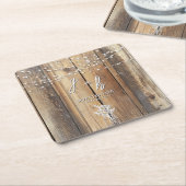 Rustic Wood String Lights Mason Jar Save the Dates スクエアペーパーコースター (アングル)