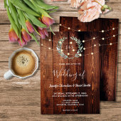 Rustic wood string lights monogram country Wedding 招待状