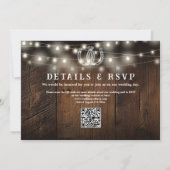 Rustic Wood String Lights Photo QR Code Wedding 招待状 (裏面)