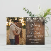 Rustic Wood String Lights Photo QR code Wedding 招待状 (スタンド正面)