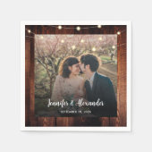 Rustic wood string lights photo wedding スタンダードカクテルナプキン (正面)