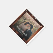 Rustic wood string lights photo wedding スタンダードカクテルナプキン (角)