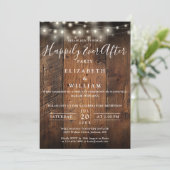 Rustic Wood String Lights Photo Wedding Reception 招待状 (スタンド正面)