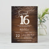Rustic Wood String Lights Script Elegant Sweet 16 招待状 (スタンド正面)
