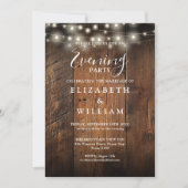 Rustic Wood String Lights Wedding Evening Party 招待状 (正面)