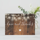 Rustic Wood String Lights Wedding Photo サンキューカード (スタンド正面)