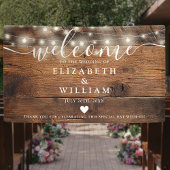 Rustic Wood String Lights Wedding Welcome 横断幕