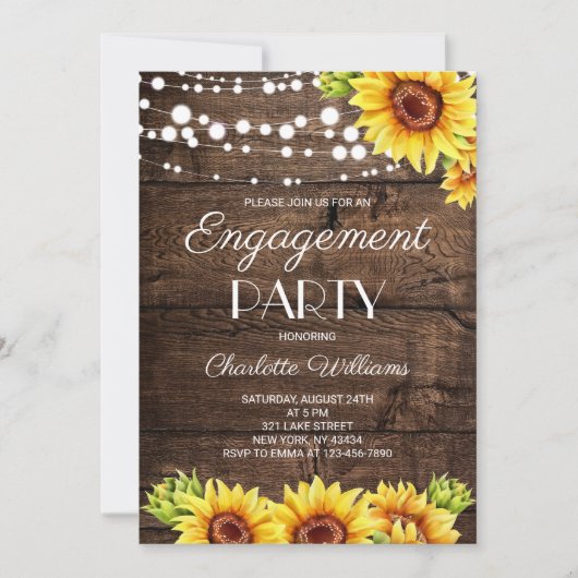 Rustic Wood Sunflower Engagement Party 招待状 (正面)