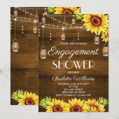 Rustic Wood Sunflower Engagement Shower 招待状 (正面/裏面)