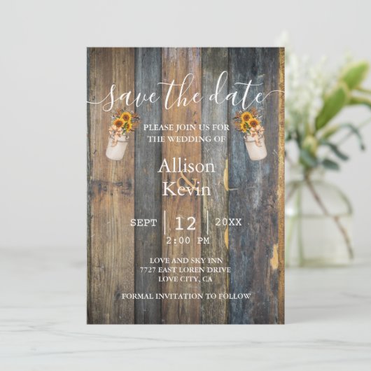 Rustic Wood Sunflower Save The Date Fall Wedding N 招待状 (スタンド正面)