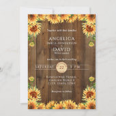 Rustic Wood Sunflower Wedding Invitation 招待状 (正面)