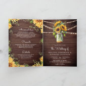 Rustic Wood Sunflowers Mason Jar QR Code Wedding 招待状 (内部)