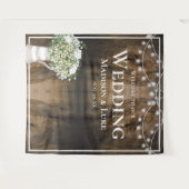 Rustic Wood Texture Floral Lights Welcome Wedding タペストリー (正面(横))