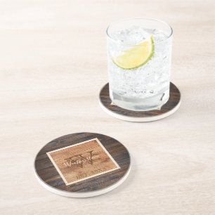Rustic Wood Tone Monogram Design Sandstone コースター